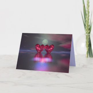Two Red Hearts on Water Holiday Card