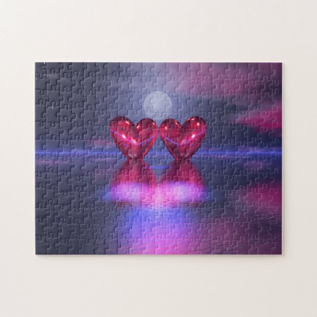 Two Red Hearts On Water Jigsaw Puzzle (Horizontal)
