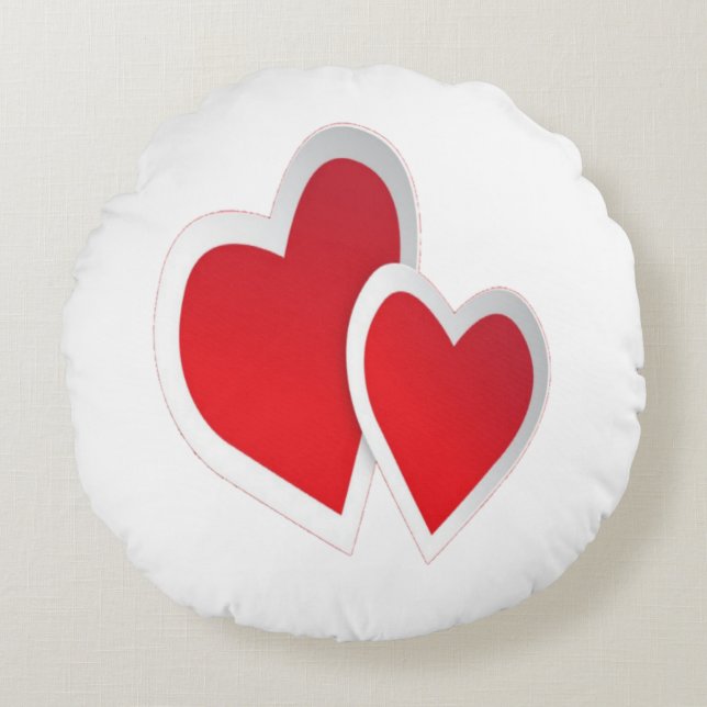 Two Red Hearts Round Pillow (Front)