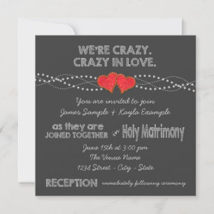 Two Red Hearts Vintage Typography Wedding Invitation