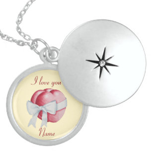 two red hearts with white bow original art love locket necklace