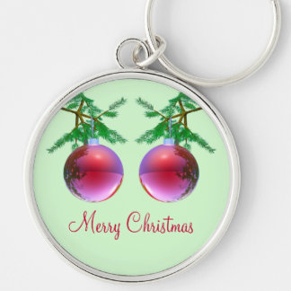Two Red Merry Christmas Balls Keychain