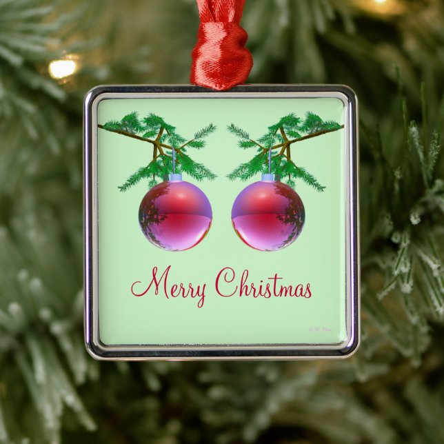 Two Red Merry Christmas Balls Metal Ornament (Tree)