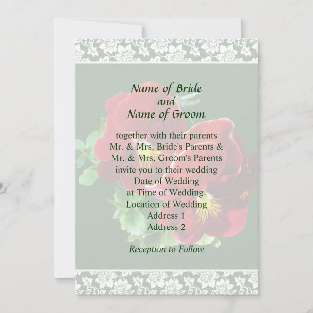 Two Red Pansies Wedding Invitation Set (Front)