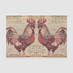 Two Red Rooster Chickens Farmland Decoupage Tissue Paper