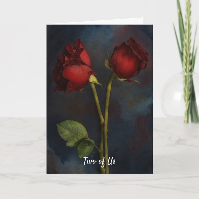 Two Red Roses Love Together  Card (Front)