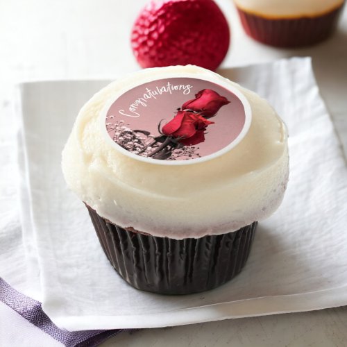 Two Red Roses Photograph Special Occasion Message Edible Frosting Rounds