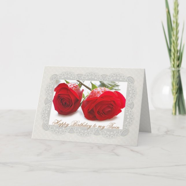Two red roses Twin Birthday Card (Front)