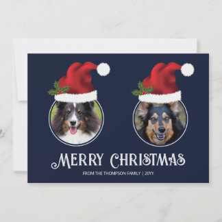 Two Red Santa Hats Custom Photo Template On Blue