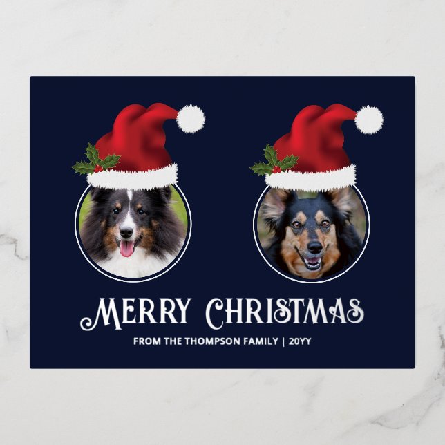 Two Red Santa Hats Custom Photo Template On Blue (Front)