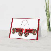 Two Red Tractors Valentines Greeting Card