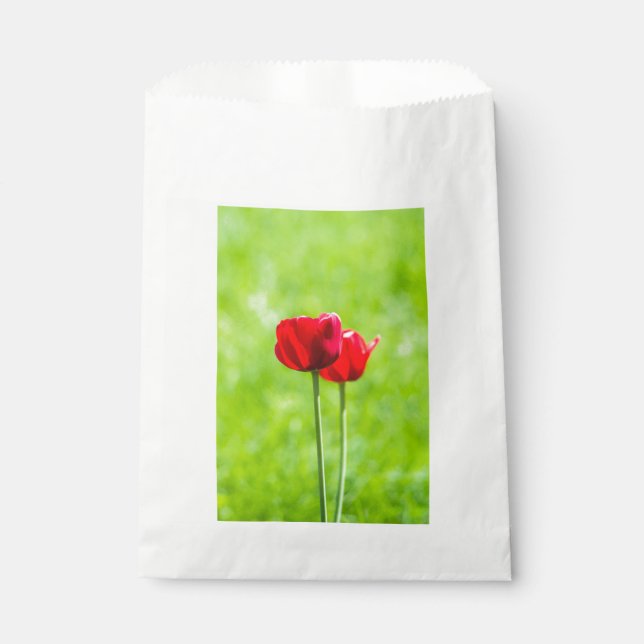 Two red tulip flowers favor bag (Front)