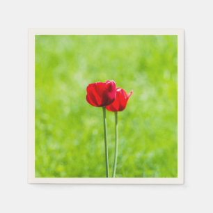 Two red tulip flowers paper napkins