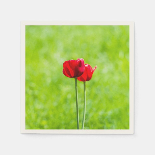 Two red tulip flowers paper napkins (Front)
