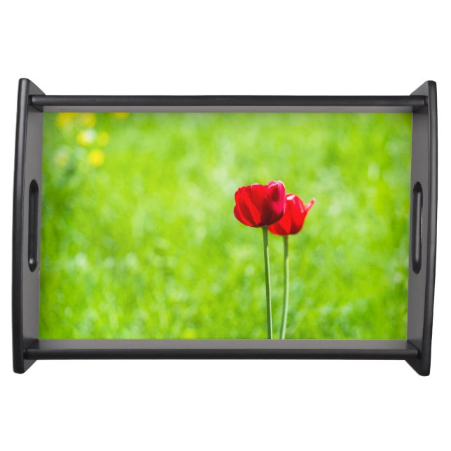 Two red tulip flowers serving tray (Front)
