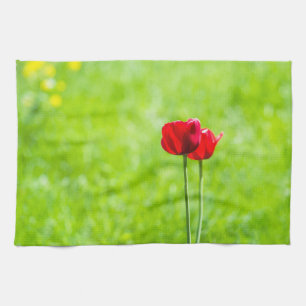 Two red tulip flowers towel