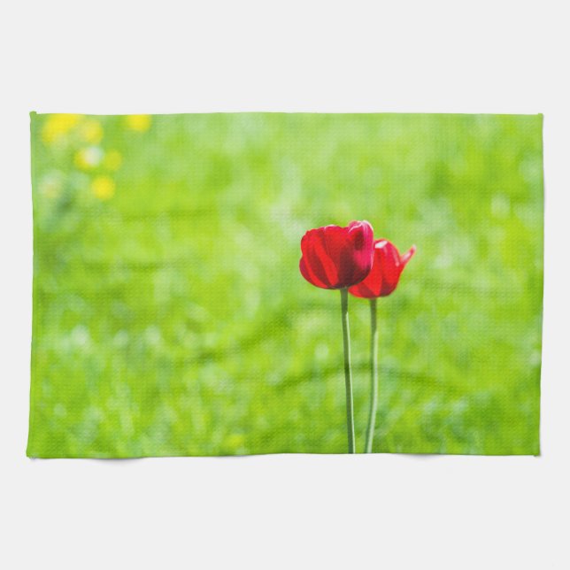 Two red tulip flowers towel (Horizontal)