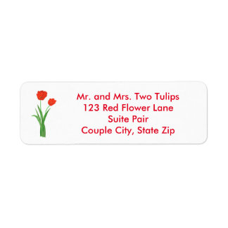 Two Red Tulips Flower Address Labels for Wedding