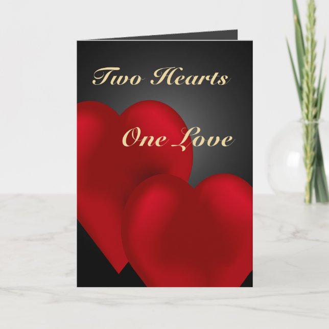 Two Red Velvet Hearts One Love Greeting Card (Front)