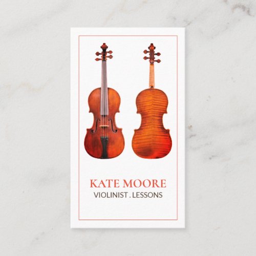 Two Red Violins Violinist And Teacher Business Card
