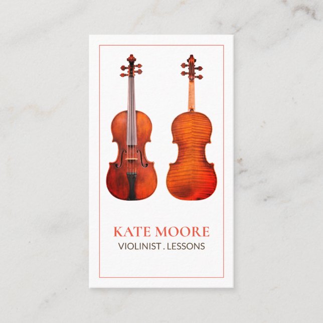 Two Red Violins Violinist And Teacher Business Card (Front)