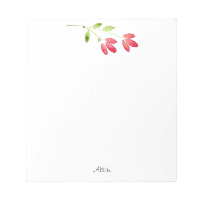 Two Red Watercolor Flower Stems Notepad (Front)