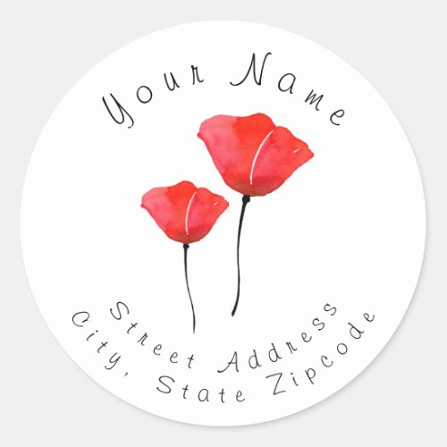 Two Red Watercolor Poppies Address Label