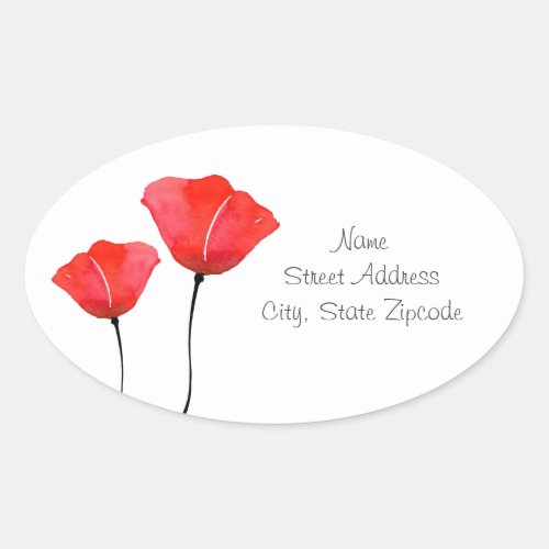 Two Red Watercolor Poppies Labels