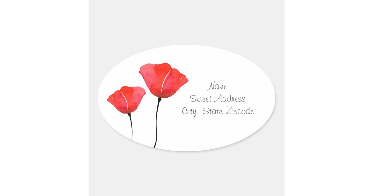 Two Red Watercolor Poppies Labels | Zazzle