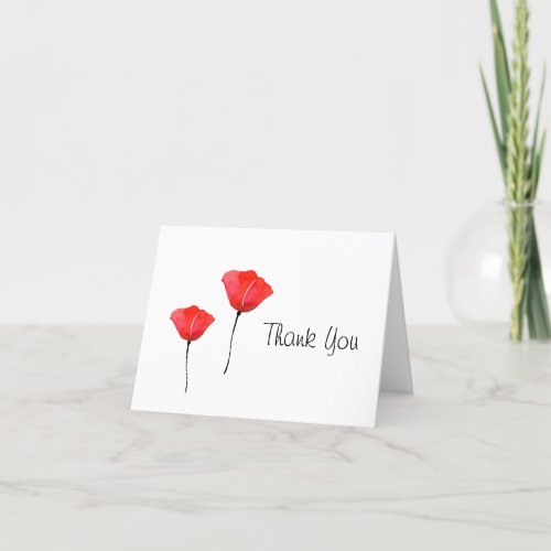 Two Red Watercolor Poppies Thank You Card