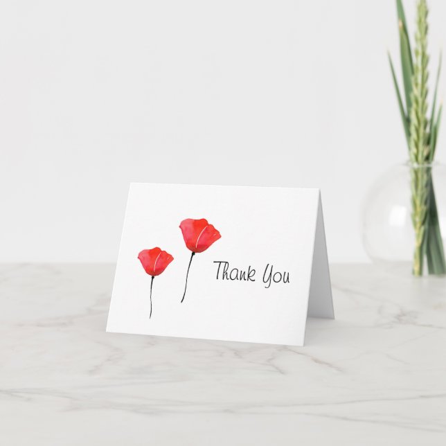 Two Red Watercolor Poppies Thank You Card (Front)