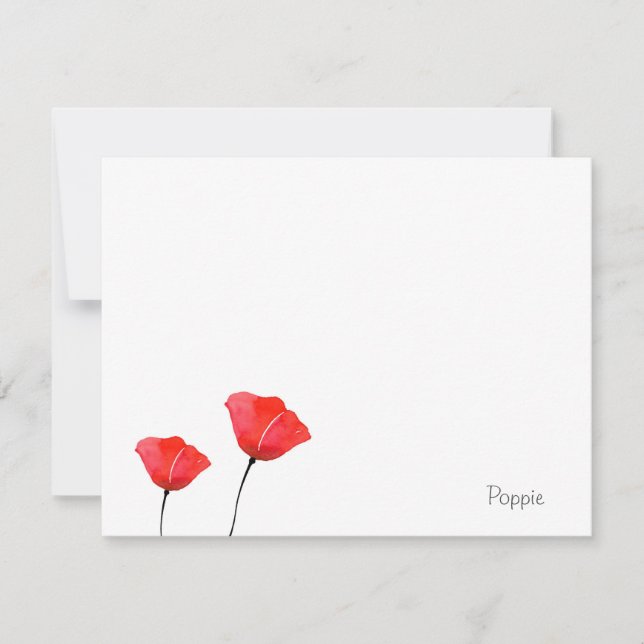 Two Red Watercolor Red Poppies Note Card (Front)
