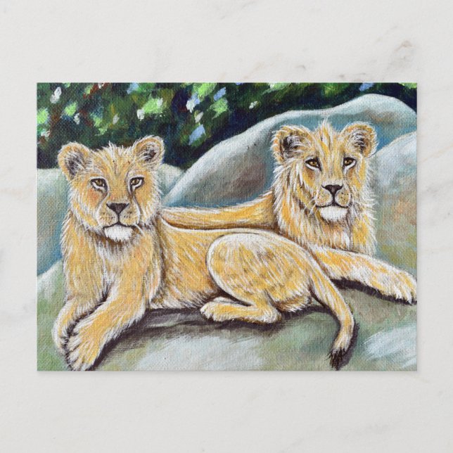 Two Regal Lions Painting Postcard (Front)