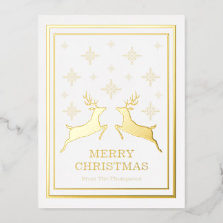 Two Reindeers And Snowflakes Merry Christmas Foil Holiday Postcard