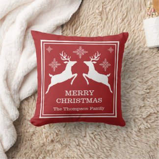 Two Reindeers And Snowflakes Merry Christmas Throw Pillow