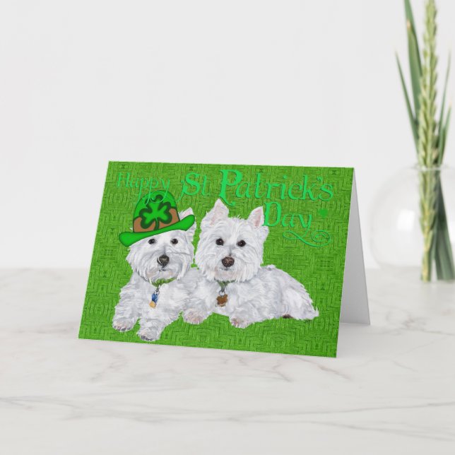Two Resting Westies on St Patricks Day Card (Front)