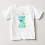 TWO REX Birthday Boy Dinosaur Baby T-Shirt<br><div class="desc">Cute t shirt for your child's dinosaur theme 2nd birthday party! Illustration of a green dinosaur wearing a party hat. It says "TWO REX" on the body of the dinosaur. Customize this product by adding your child's name at the top. Great for a boys who are turning two!</div>