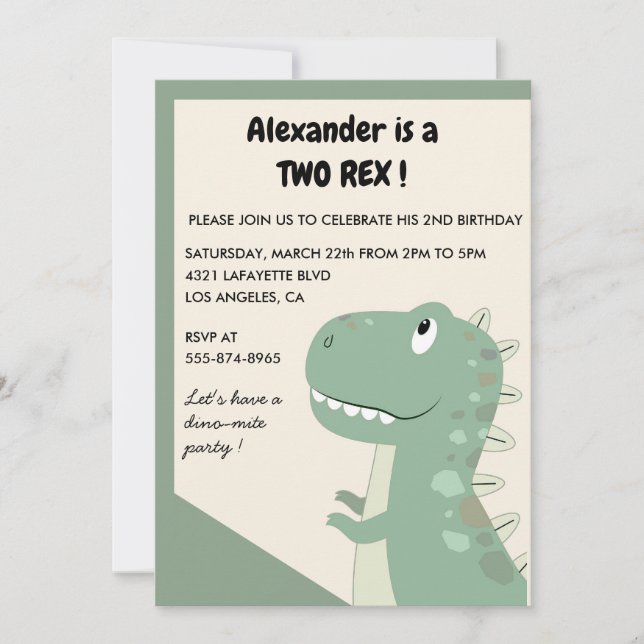 Two rex birthday invitations Cute dinomite boy (Front)