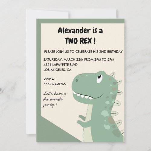 Two rex birthday invitations Cute dinomite boy