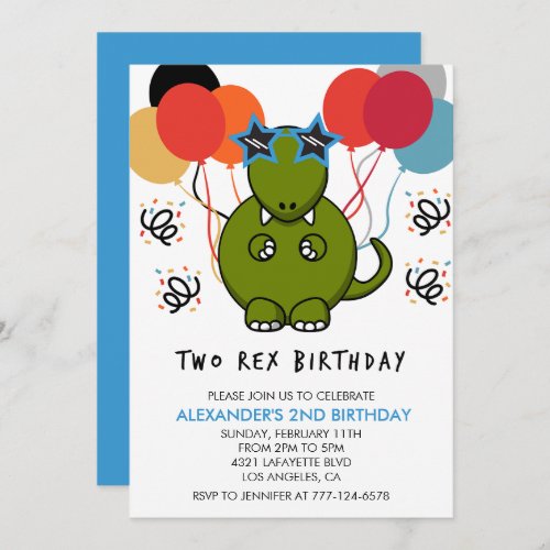 Two rex birthday invitations Cute Funny dino