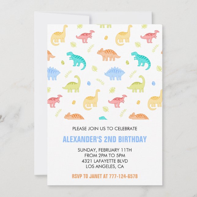 Two rex birthday invitations for kids jungle 2nd (Front)
