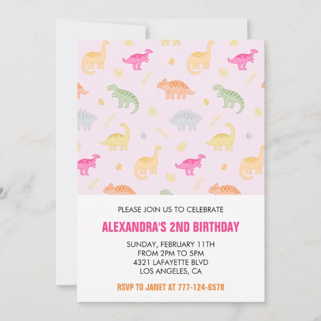 Two rex birthday invitations Girl jungle for kids (Front)