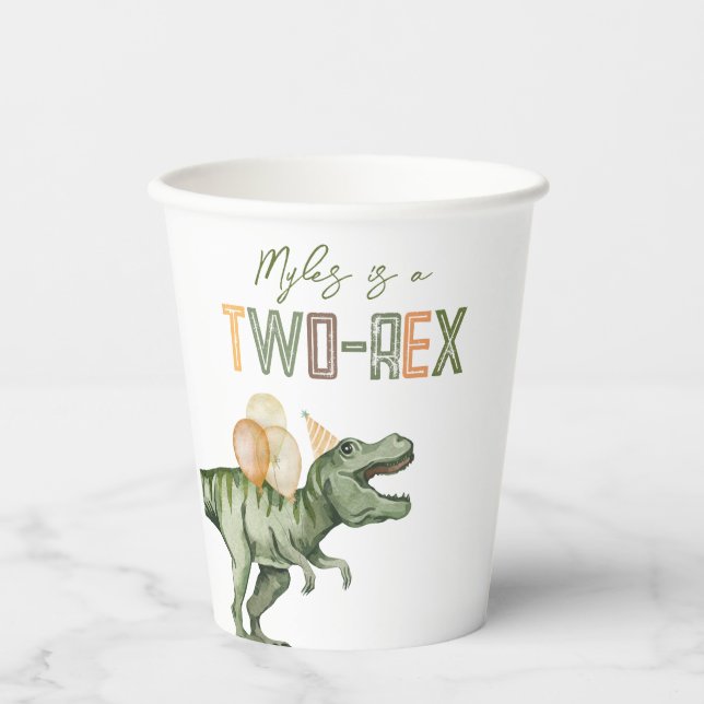 Two-Rex Birthday Party Cups (Front)