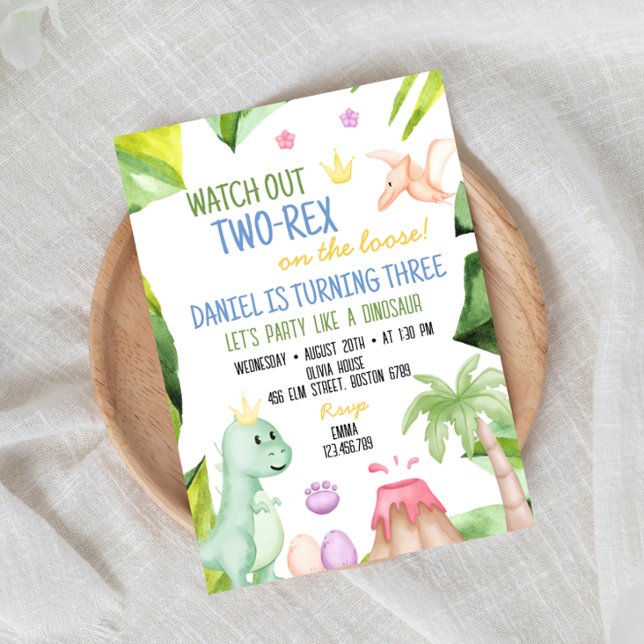 Two Rex Boy dinosaur 2nd birthday invitation (Creator Uploaded)