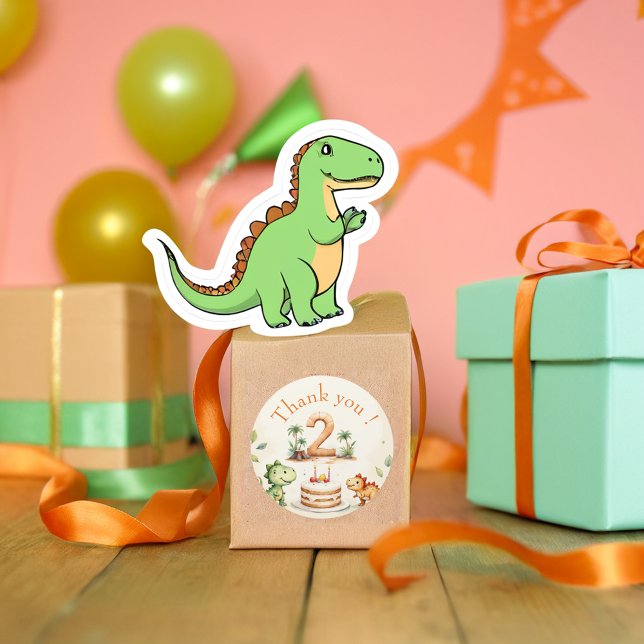 Two-Rex Dinosaur 2nd Birthday  Classic Round Sticker (Creator Uploaded)
