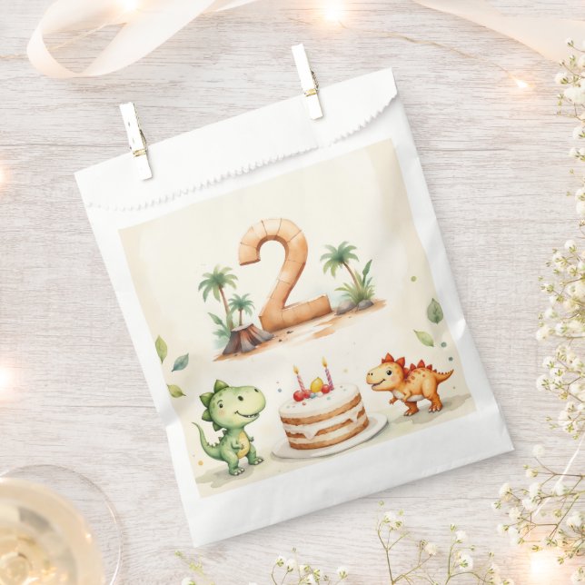 Two-Rex Dinosaur 2nd Birthday Favor Bags (Clipped)