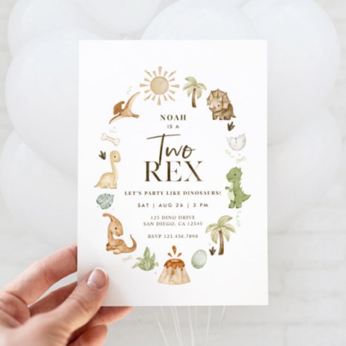 Two Rex Dinosaur 2nd Birthday Invitation