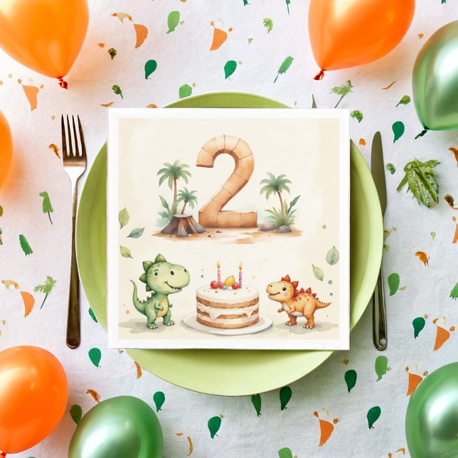 Two-Rex Dinosaur 2nd Birthday Paper Napkins (Creator Uploaded)