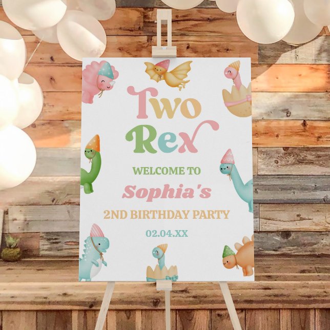 Two Rex Dinosaur 2nd Birthday Party Welcome Sign (Creator Uploaded)