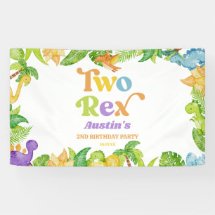 Two Rex Dinosaur 2nd Second Birthday Party Banner
